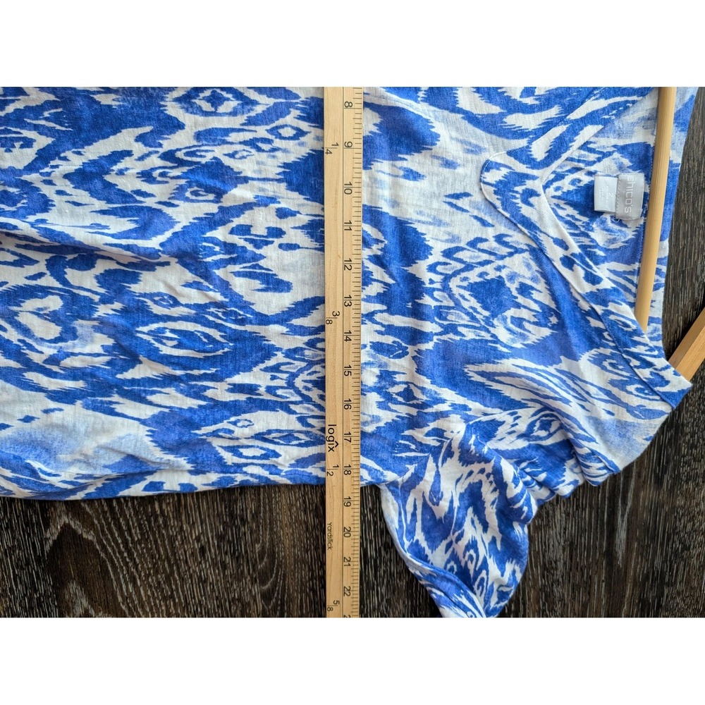 NWOT Chico's Tunic Blouse Womens L Blue Geometric V-Neck Long Sleeve Lightweight - Picture 4 of 7